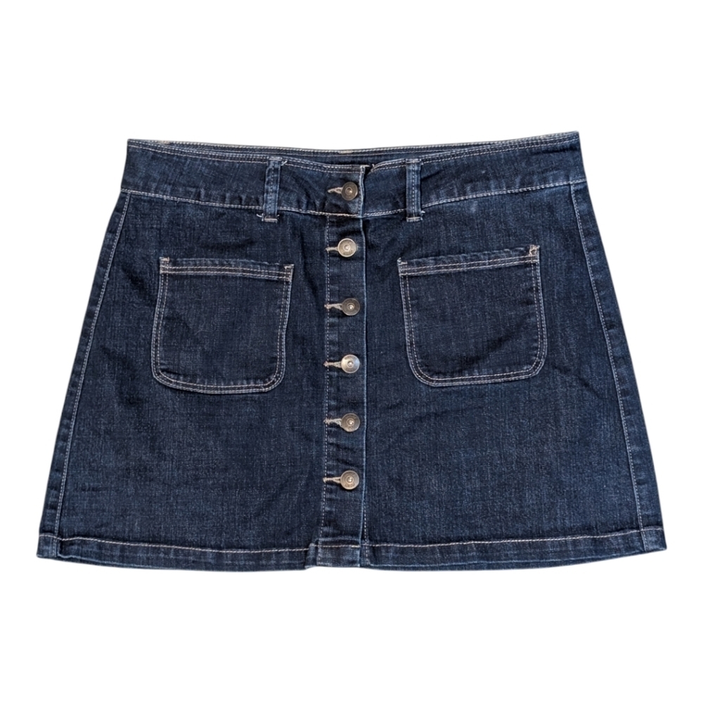 VANITY Button Fly Dark Wash Denim Stretch Mini Skirt Women's W29 - Picture 2 of 12
